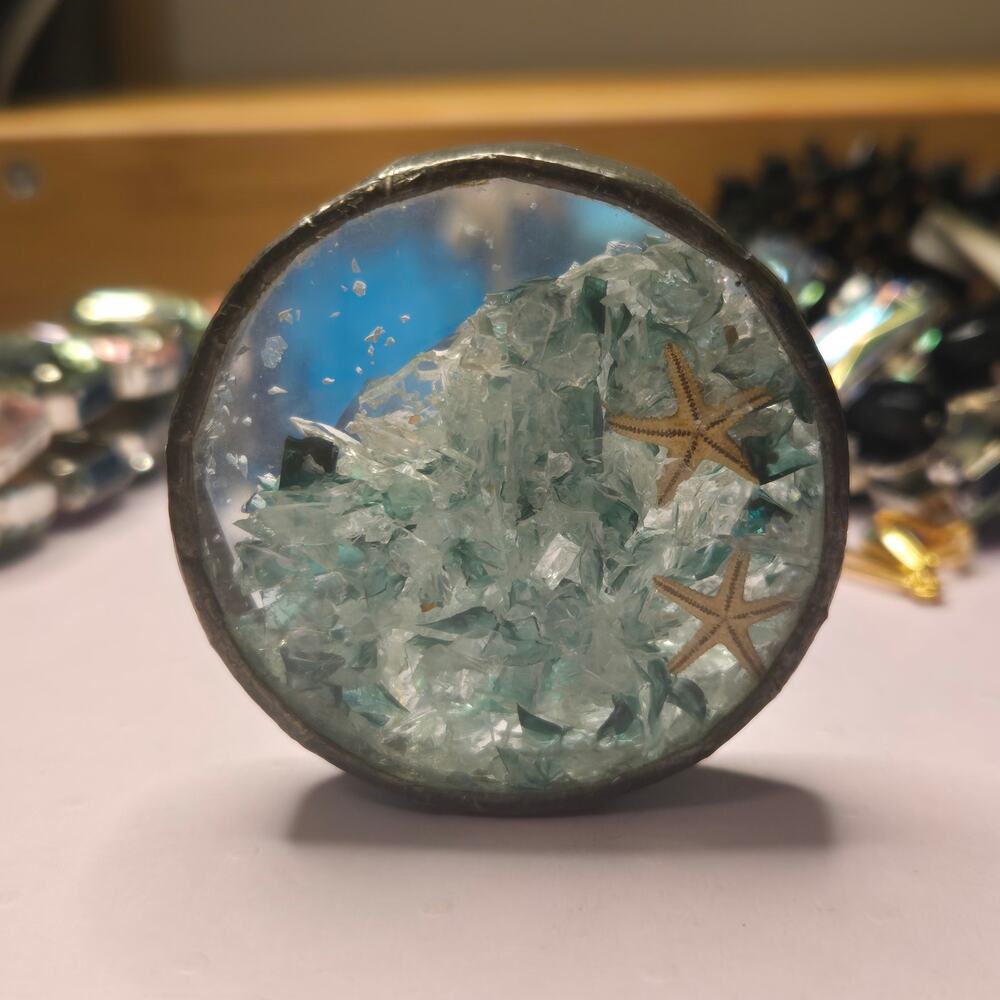 Handmade Ocean Bezel Sea Glass Starfish Beach Globe Paperweight